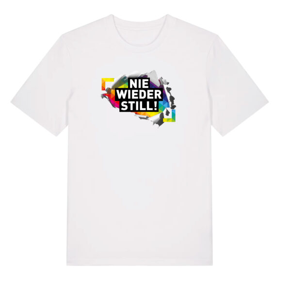 "NIE WIEDER STILL" - Motto T-Shirt NBG PRIDE 2025 - WEISS – Bild 2